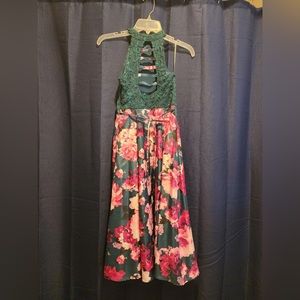 Girls fancy green and pink dress.